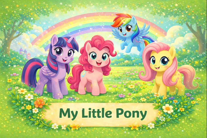Bunte Ponys aus der englischen Zeichentrickserie My Little Pony