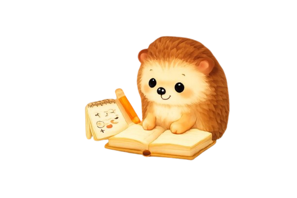 Freundlicher Igel mit Buch als Symbol für Schutz und Vertrauen