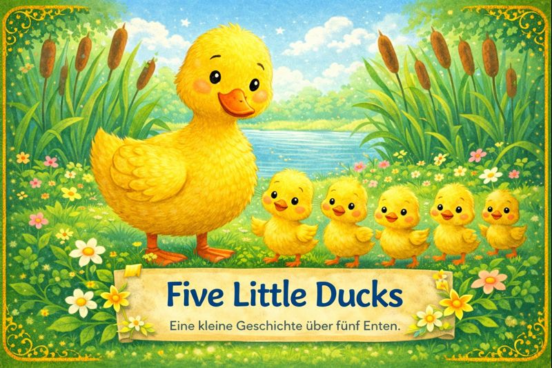 Englische Kinderlied-Geschichte mit fünf kleinen Enten